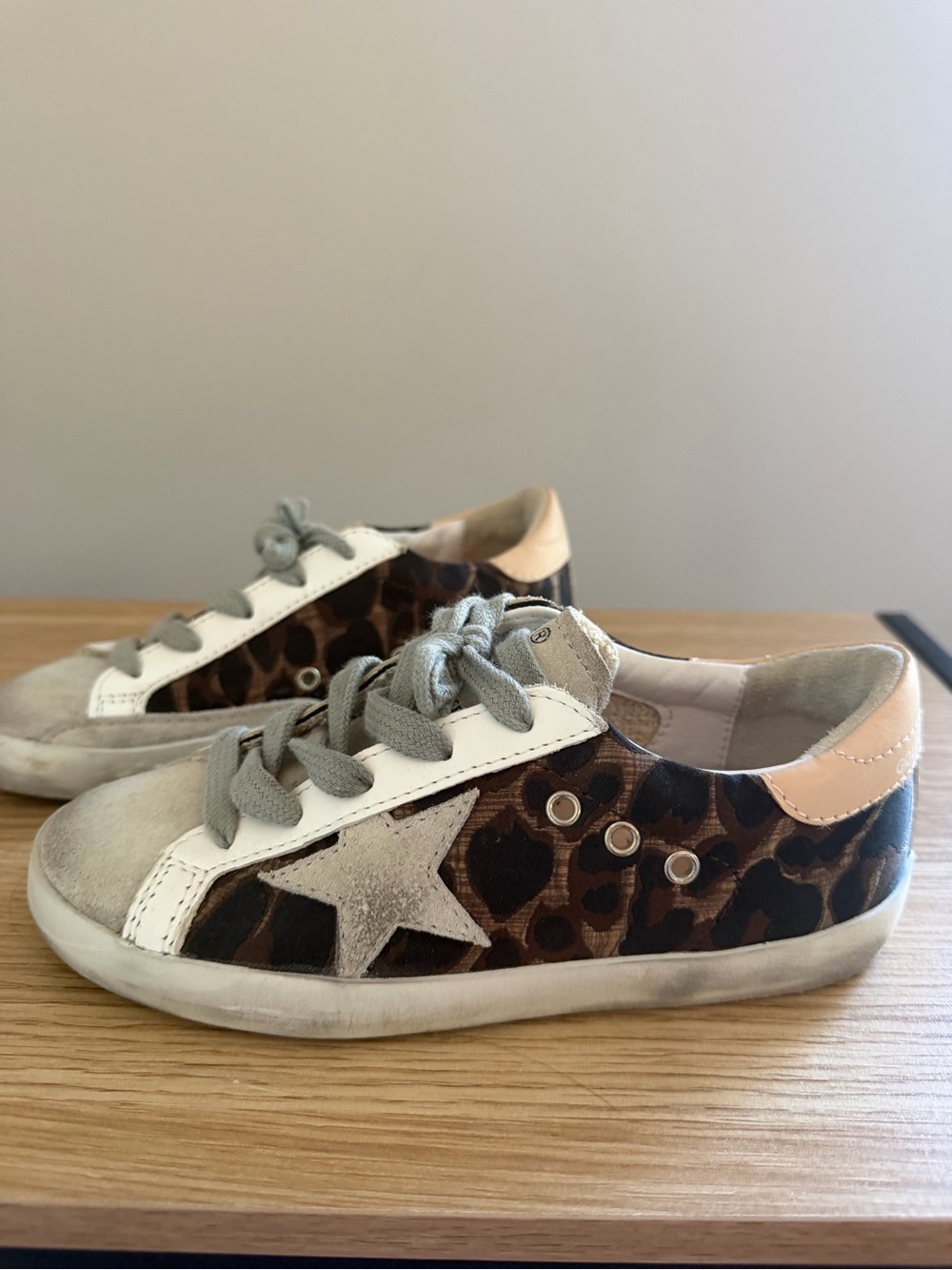 Golden Goose Kids Leopard Print Sneakers with Silver Star and Pink Heel